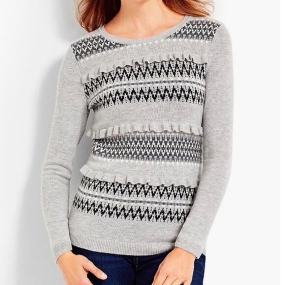 Talbots Nylon Lambswool Ruffle Fair Isle Sweater XL - Picture 1 of 6